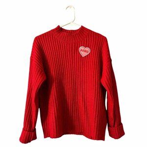 NEW - Red Sweater with Pink Heart 'Books' Patch Detail / Size Small